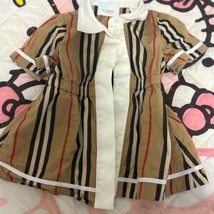 Burberry Kids Tan and Black Striped Dress
